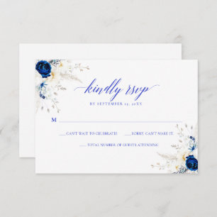 Modern Horizon Blue Calligraphy Wedding RSVP Card