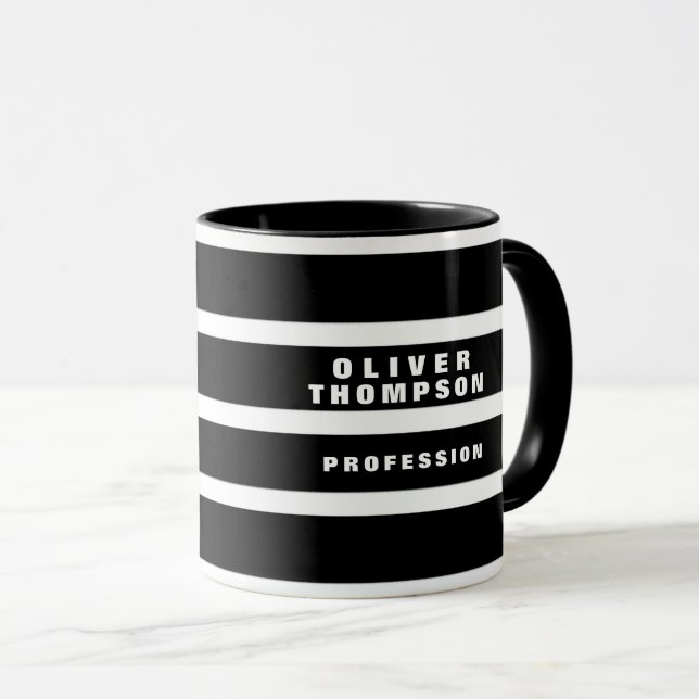 Modern Horizontal Large Black Stripes Elegant Mug (Front Right)