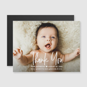 Modern Horizontal Photo Baby Thank you Overlay Magnetic Invitation