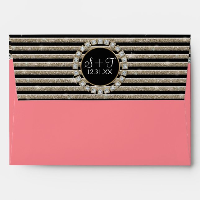 Modern Horizontal Stripe Glitter Look Bling Mod Envelopes (Back (Top Flap))