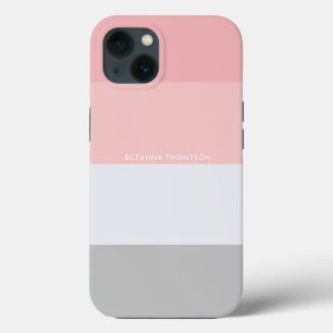 Modern Horizontal Stripe Pastel Pink & Grey iPhone 13 Case