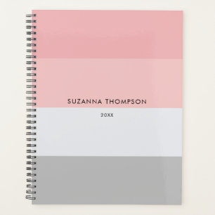 Modern Horizontal Stripe Pastel Pink & Grey Planner