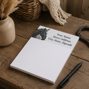 Modern Horse Black and White Equestrian Notepad