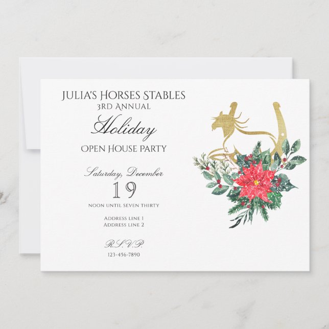 Modern Horse Christmas Open House Holiday Party Invitation (Front)