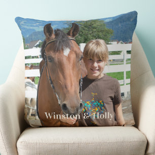 Modern Horse Lover Personalised Simple 2 Picture  Cushion