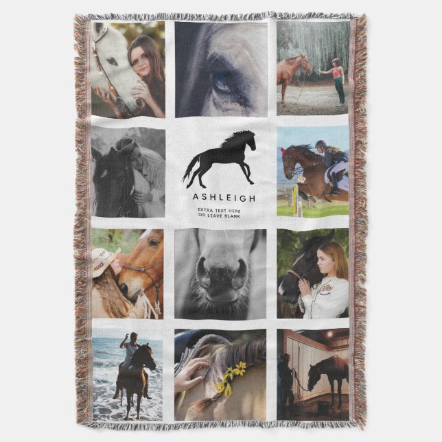 Modern Horse Photo Collage Equestrian Keepsake Throw Blanket (Front Vertical)