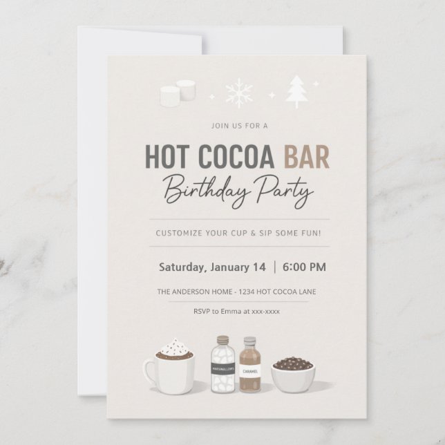 Modern Hot Cocoa Bar Birthday Invitation (Front)