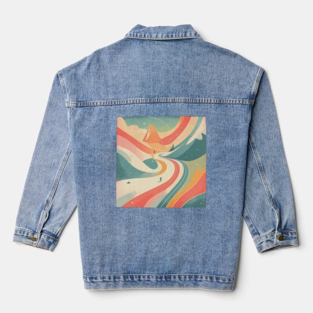 Modern Hot Look at Snow Mountain Paradise Fun Denim Jacket (Back)