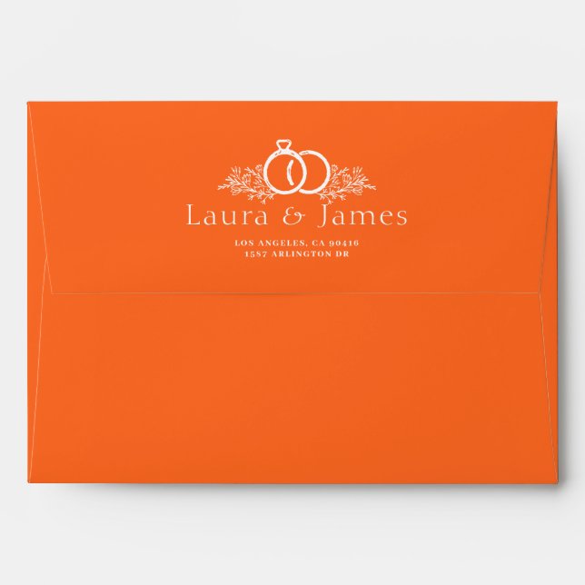 Modern hot orange colourful trendy Wedding Envelope (Back (Top Flap))