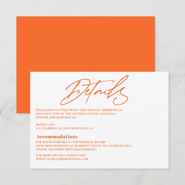 Modern hot Orange colourful wedding Enclosure Card (Front/Back)