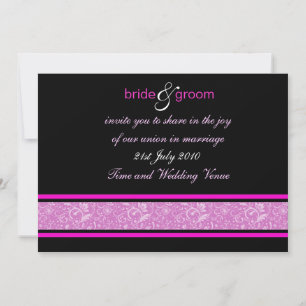 Modern Hot Pink and Black Floral Fantasy Wedding  Invitation