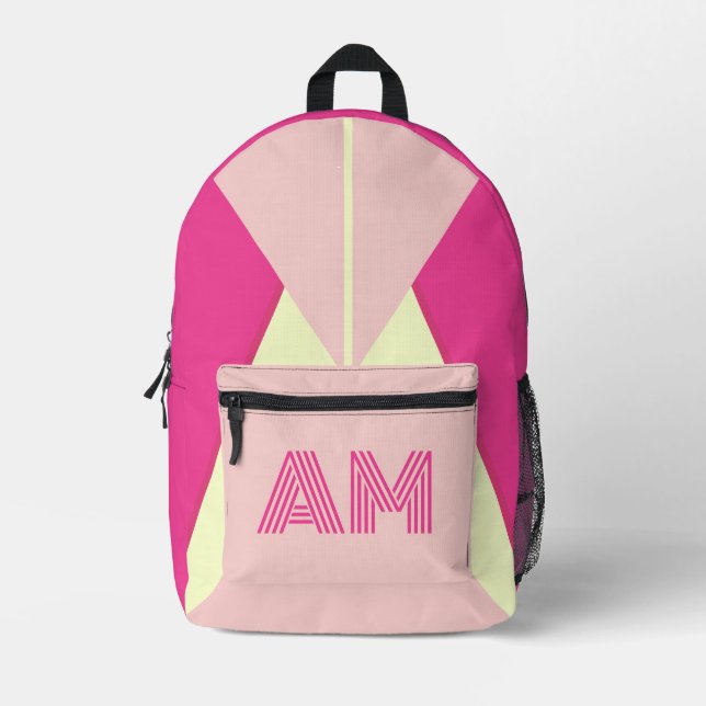 Modern Hot Pink and Cream Linear Custom Backpack (Front)