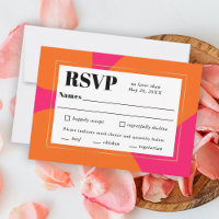 Modern Hot Pink and Orange Abstract RSVP with Meal