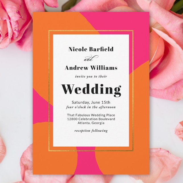 Modern Hot Pink and Orange Abstract Wedding Invitation (Creator Uploaded)
