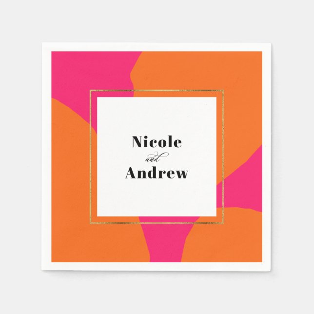 Modern Hot Pink and Orange Abstract Wedding Napkin (Front)