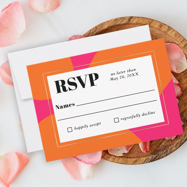 Modern Hot Pink and Orange Abstract Wedding RSVP Card (Creator Uploaded)