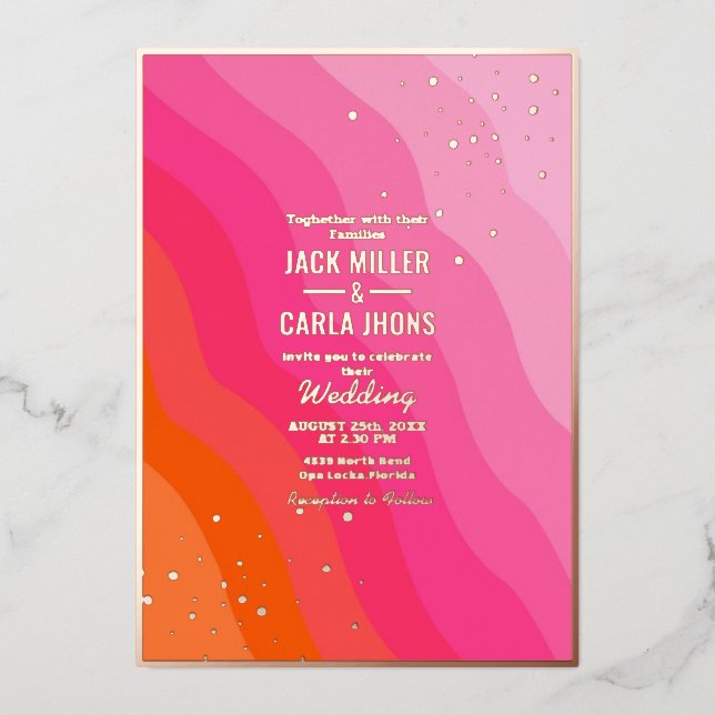 Modern hot Pink and Orange gold Wedding Foil I (Front)