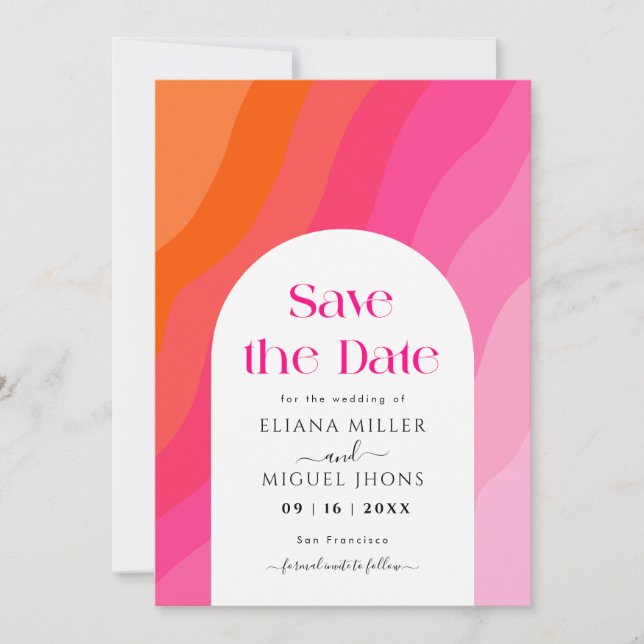 Modern hot Pink and Orange save the date Wedding  Invitation (Front)
