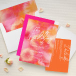 Modern hot Pink and Orange watercolor Wedding  Invitation<br><div class="desc">This modern wedding invitation features a elegant pink and orange design. with this vibrant trendy colour scheme of hot pink and orange.A fun summer wedding invitation with a hot pink and orange watercolor  background with white lettering.</div>