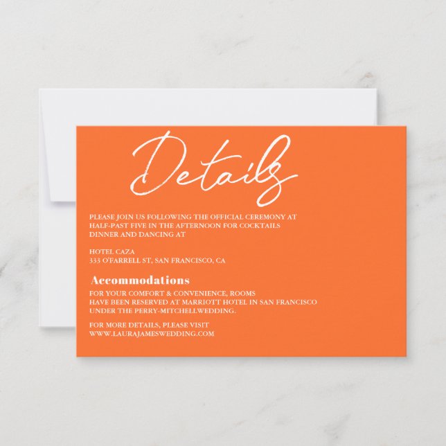 Modern hot Pink and Orange wedding Enclosure Card (Front)