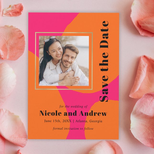 Modern Hot Pink and Orange Wedding Save the Date (Creator Uploaded)