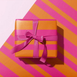 Modern Hot Pink and Orange Wide Cabana Stripe Wrapping Paper
