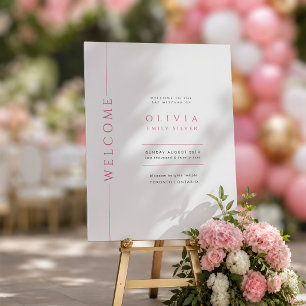 Modern Hot Pink and White Bat Mitzvah Welcome Sign