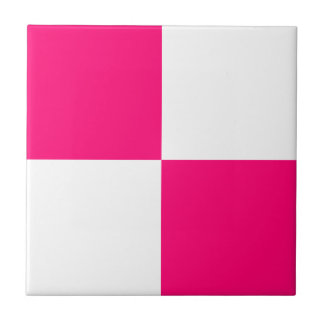 Modern Hot Pink and White Chequered Ceramic Tile