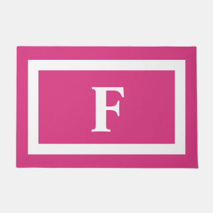 Modern Hot Pink and White Family Monogram Outdoor Doormat