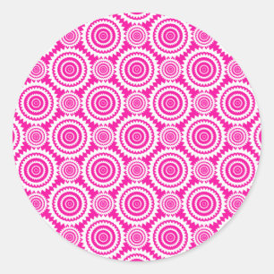 Modern Hot Pink and White Stylish Circles Pattern Classic Round Sticker