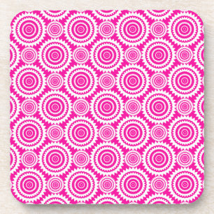 Modern Hot Pink and White Stylish Circles Pattern Coaster