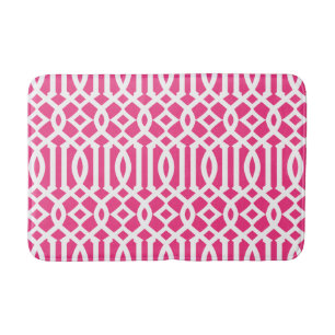 Modern Hot Pink and White Trellis Bath Mat