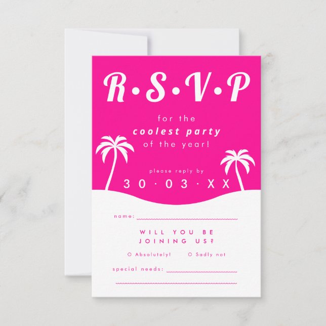 Modern Hot Pink Beach Wedding RSVP Invitation (Front)