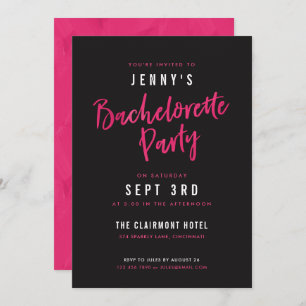 Modern Hot Pink & Black Bachelorette Party Invites
