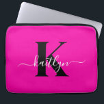 Modern Hot Pink Black Script Monogram Laptop Sleeve<br><div class="desc">This simple,  elegant hot pink and black 13" laptop sleeve with your first name in a trendy script font in white and your first initial in a modern cap font in black is perfect for you.  It's stylish and trendy and yet very classic. It's unique - like you!</div>