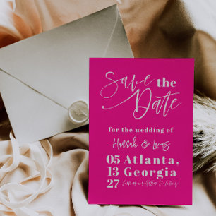 Modern Hot Pink Bold Photo Save The Date Invitation
