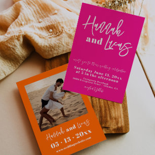 Modern Hot Pink Bold Photo Wedding Invitation