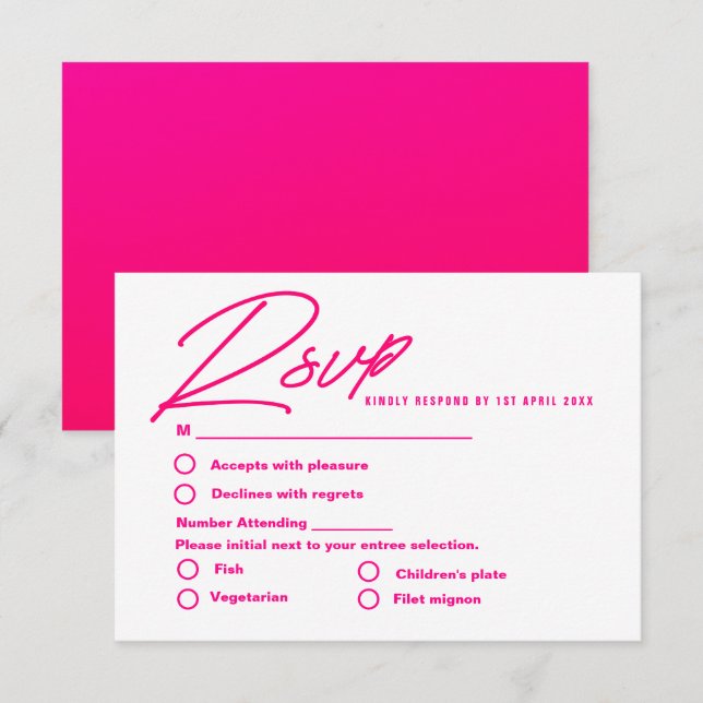 Modern hot Pink colourful trendy wedding RSVP Card (Front/Back)