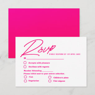 Modern hot Pink colourful trendy wedding RSVP Card