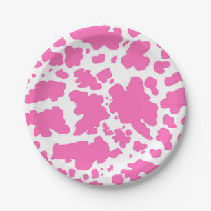 Modern Hot Pink Cow Skin Texture Animal Print  Paper Plate