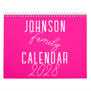 Modern Hot Pink Family Name Calendar