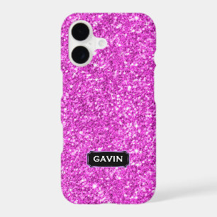 Modern Hot Pink Faux Glitter Monogram