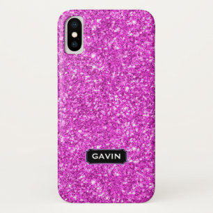 Modern Hot Pink Faux Glitter Monogram iPhone X Case