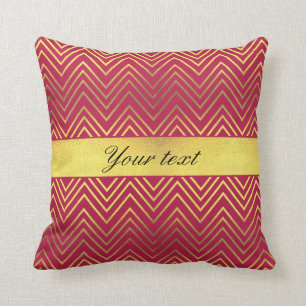 Modern Hot Pink Faux Gold Foil Chevrons Cushion