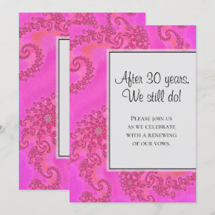 Modern Hot Pink Fractal Floral Pattern Vow Renewal Invitation