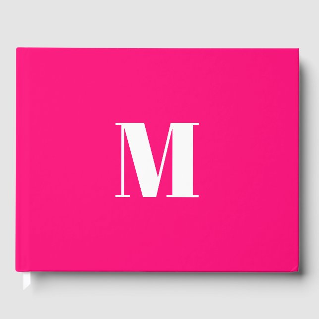 Modern hot pink fuchsia custom monogram initial guest book (Front)