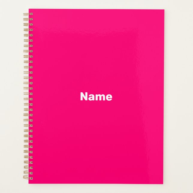 Modern hot pink fuchsia custom name text monogram planner (Front)