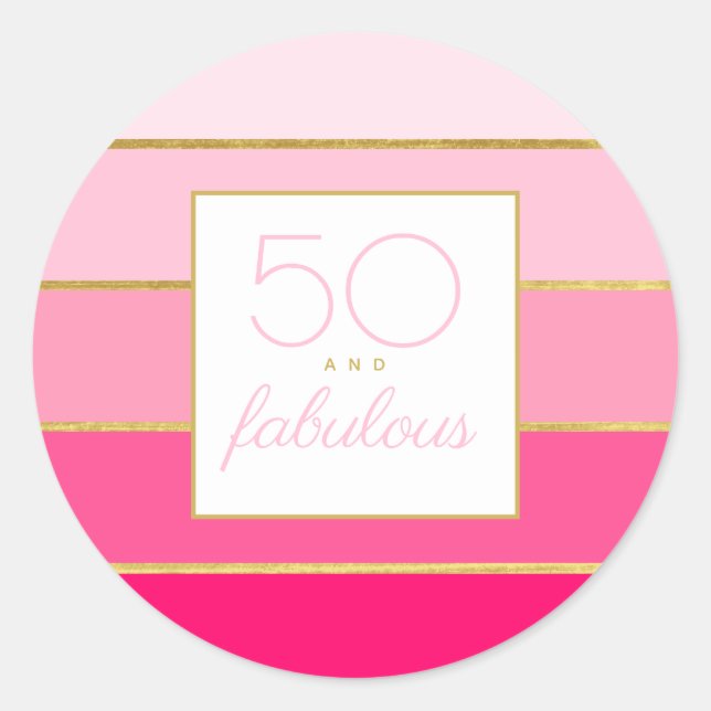 Modern Hot Pink & Gold 50 and fabulous birthday Classic Round Sticker (Front)
