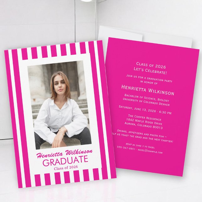 Modern Hot Pink Graduation Party Invitation (Creator Uploaded)