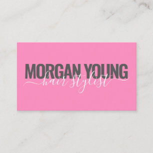 Modern hot pink hair stylist script signature business card